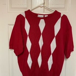 Vintage 80s/90s Argyle Knit Sweater | Career Essentials | Red & White | Size L